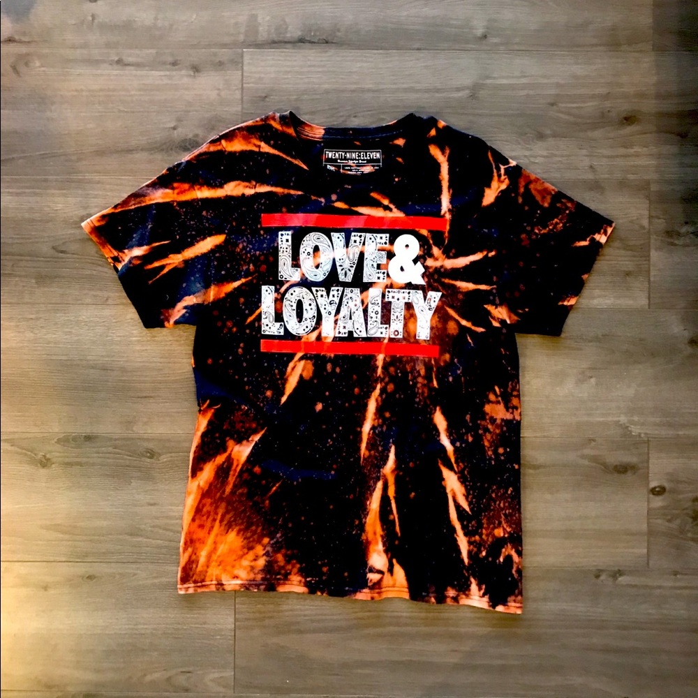 Love & Loyalty Black Red Bleach Tie Dye Tee Large